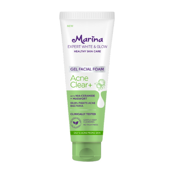 Marina Expert White & Glow Gel Facial Foam – Acne Clear+ | Review Marsha Beauty