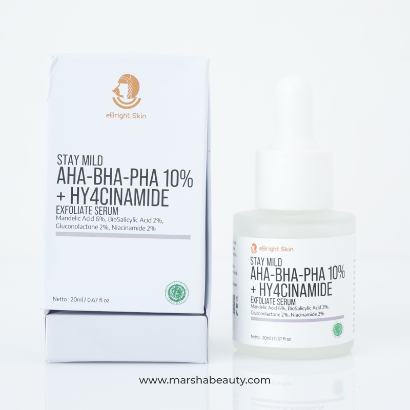 eBright Skin Stay Mild AHA-BHA-PHA 10% + Hy4cinamide Exfoliate Serum | Review Marsha Beauty